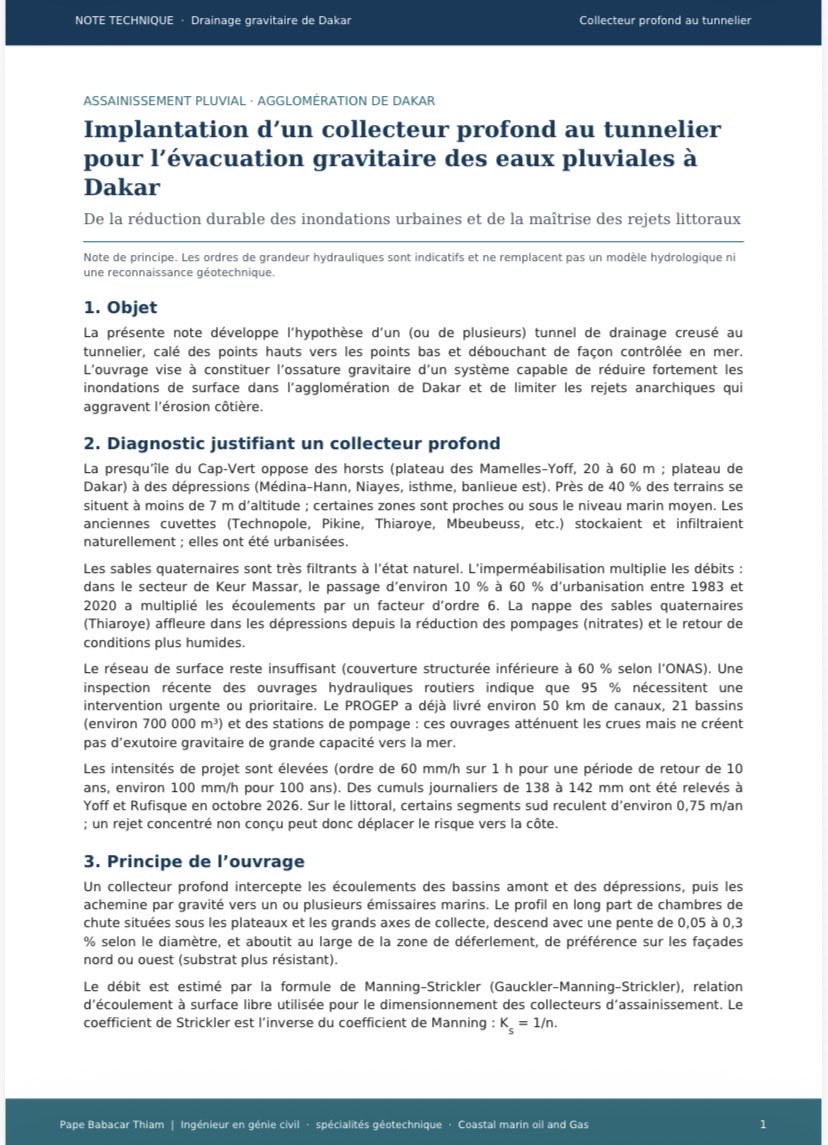 PapeBabacarThi's tweet photo. Mon cher Alioune Badara, @Alioune_BCamara 
Permettez-moi de vous faire part d’une réflexion relative à un projet d’implantation d’un collecteur profond, réalisé au tunnelier, destiné à l’évacuation gravitaire des eaux pluviales à Dakar. 

Cette idée m’est venue à la suite de notre échange sur les ouvrages souterrains que les Anglais ont mis en œuvre dans leurs centres-villes.

@azidama1963 @Ndiayetrust @babs_sapali @khady_camara1 @bouraange @sils_jr @Bachirsarr @alaminoulo @MITTA_SN 
@Dethiefallsn