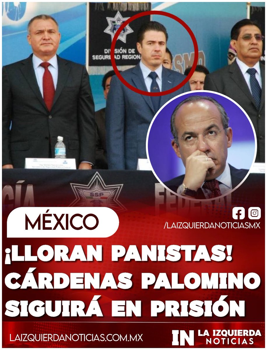 IzqNoticiasMx's tweet photo. ¡CHILLAN PANIAGUADOS! Luis Cárdenas Palomino no sale de prisión: aunque ya cumplió 5 años y 3 meses por tortura en el caso Vallarta, sigue encerrado porque enfrenta otros procesos. Entre ellos, Rápido y Furioso, donde es señalado por omisión en el ingreso de armas a México. Se les acabó el festejo: el “brazo derecho” de García Luna y Felipe Calderón seguirá tras las rejas.