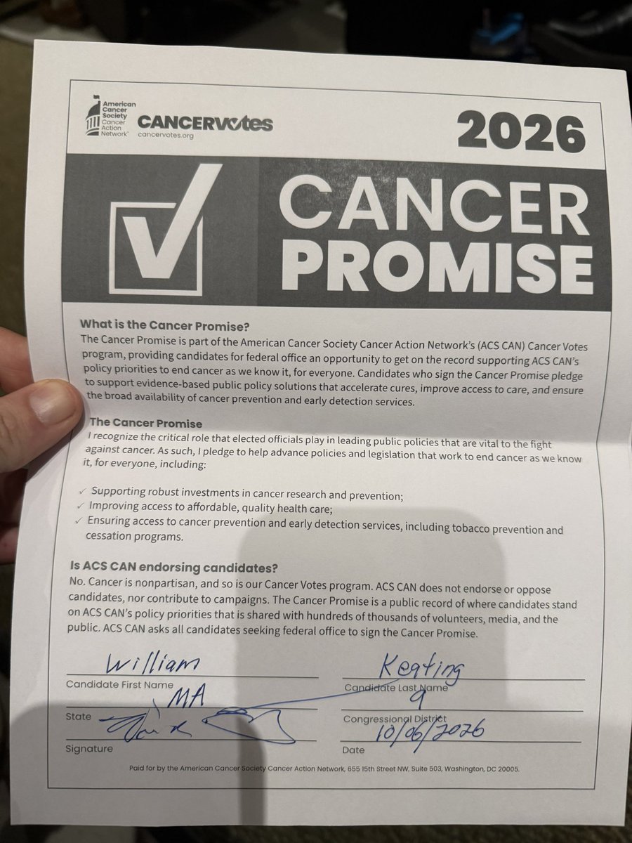 BNCordeiro's tweet photo. THANK YOU U.S. Rep. @WilliamKeating for signing @ACSCANMA’s 2026 Cancer Promise today as the incumbent Congressional candidate in District 9 of #Massachusetts. 

Both @USRepKeating of the @MassDems & @Macallister2026 of the @massgop signed today in a as strong bipartisan support for our nonpartisan fight against cancer!

#mapoli @ACSCANMA @PanCANBoston @PanCAN @letswinpc @NewBedfordLight @WBSM1420 @southcoasttoday