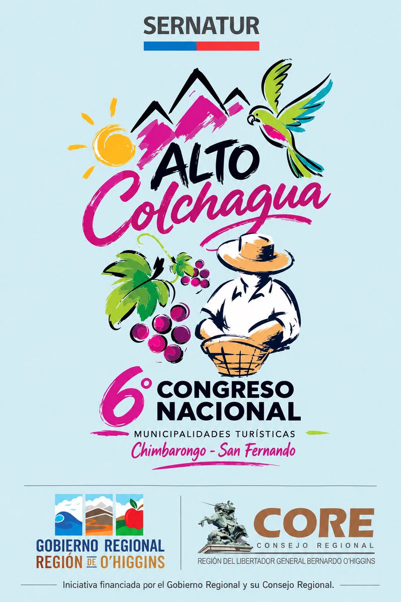 Sernatur's tweet photo. 🤝Sernatur realizará en O’Higgins el 6° Congreso de Municipalidades Turísticas. El encuentro se desarrollará el 7, 8 y 9 de octubre en San Fernando y Chimbarongo, y abordará los desafíos de la gestión municipal.
🔗 Más detalles: https://t.co/ZArzQq0SZ7 https://t.co/fUCysRXAxd
