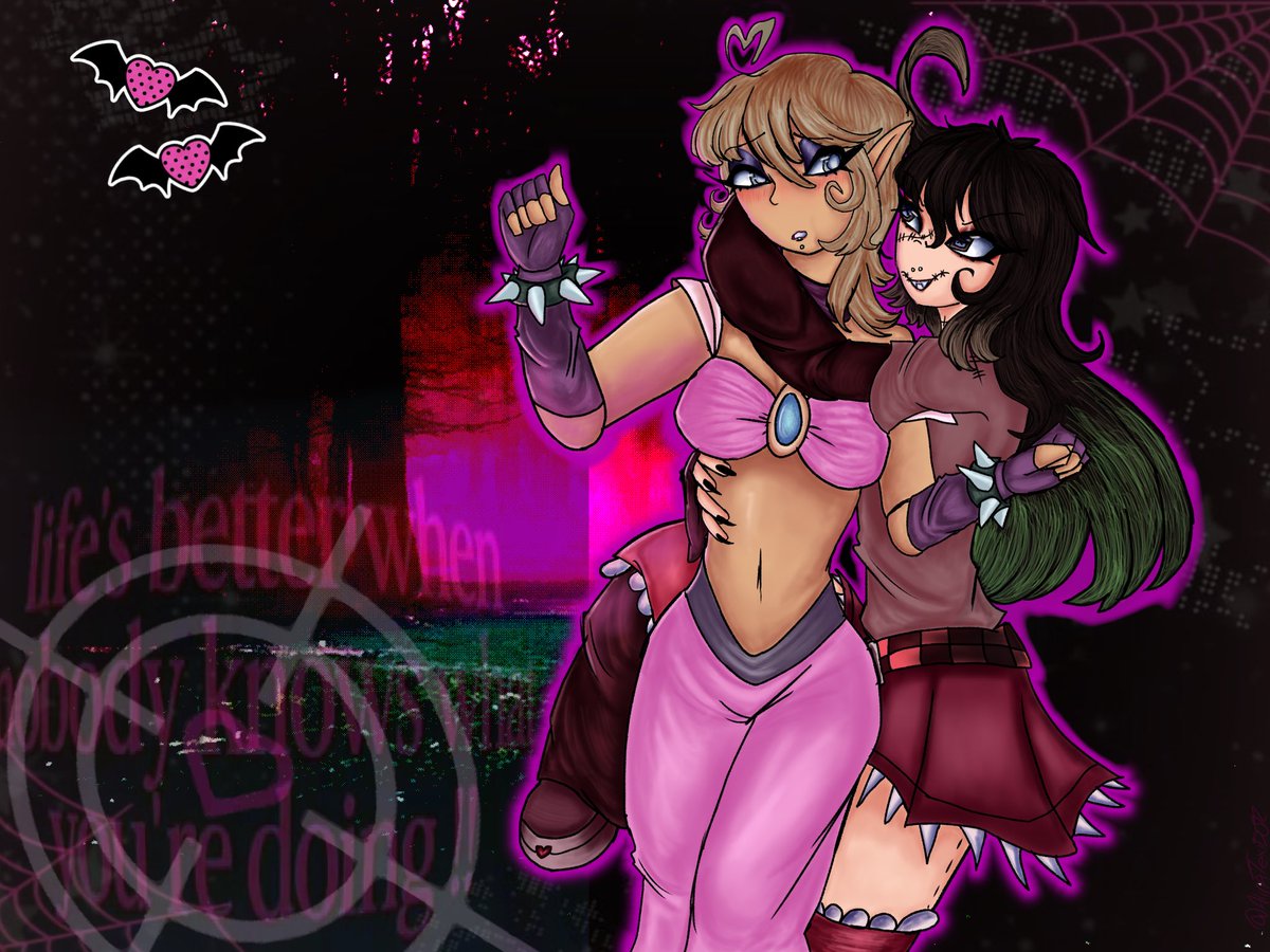 AlinaTexidor's tweet photo. Charlotte and Mariah Jane with that one TogaChako pose #GenieGhoul #MariLotte #cav #cavoc #cavsona #MariahJane #yumesona https://t.co/WUB61aoJOR