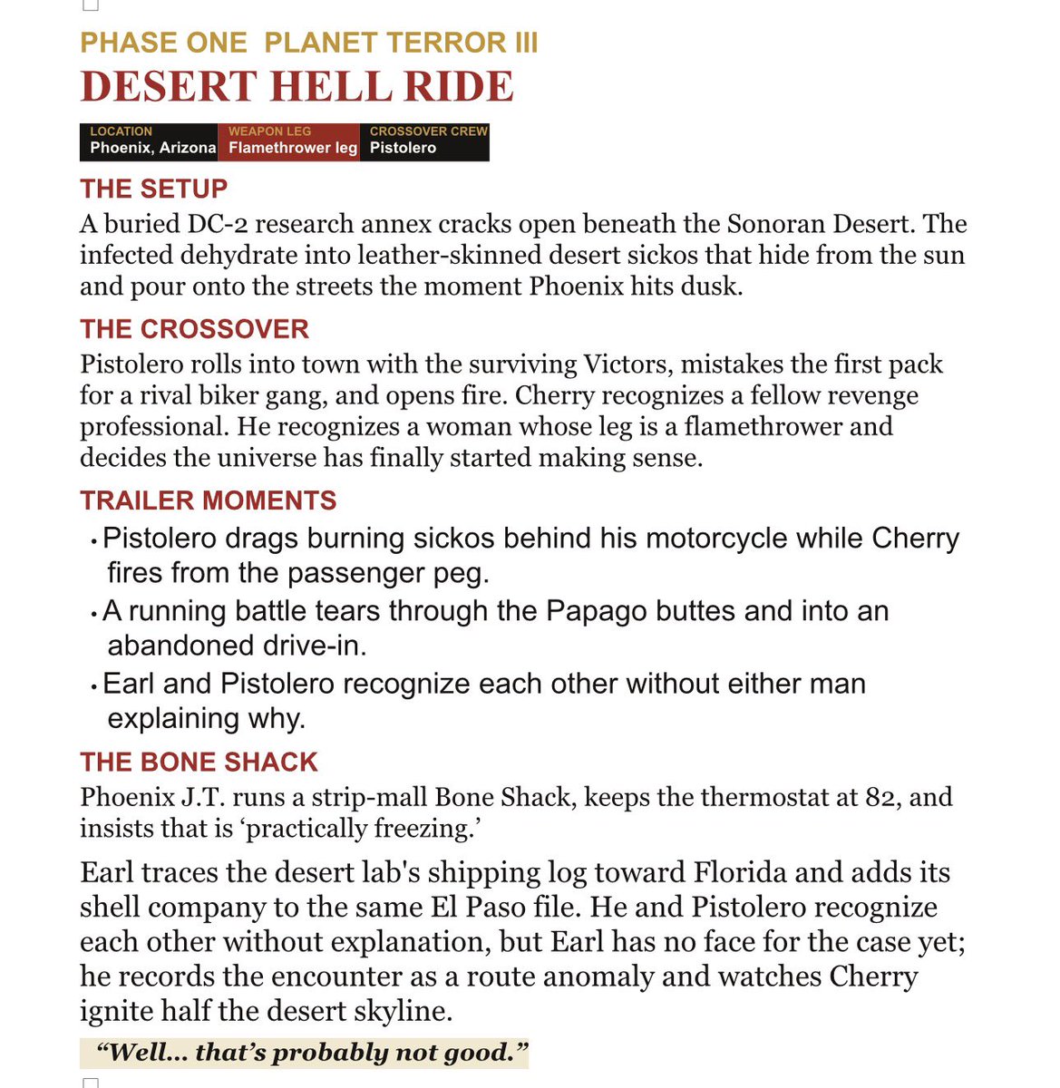 hansgruberhitit's tweet photo. Film 2: Planet Terror III: Desert Hell Ride
A buried DC-2 lab cracks open beneath the Sonoran Desert. Cherry Darling gets a flamethrower leg, rides with Pistolero, and burns a path to an abandoned Phoenix drive-in.
#GrindhouseVerse #PlanetTerror #CherryDarling #Pistolero https://t.co/ywmDCNLSFX