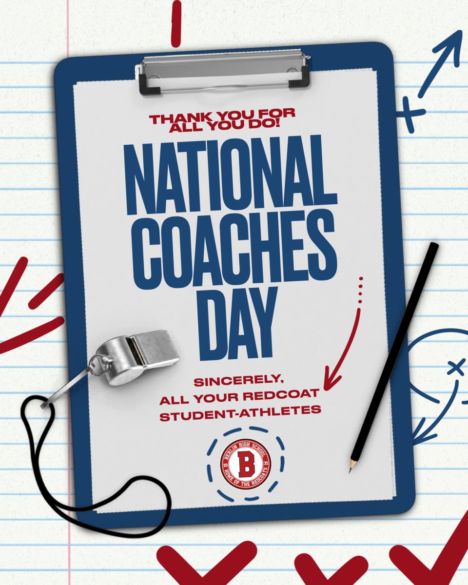 berlin_redcoats's tweet photo. BHS ATHLETICS: Thank you to all the BHS coaches for all you do for our teams, student-athletes, managers and entire Berlin community! Your time, effort, and impact on our student-athletes is sincerely appreciated! #NationalCoachesDay #RedcoatCoachesRule https://t.co/1uLpTFcuW4
