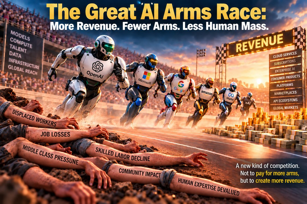 mwherman2000's tweet photo. The #Great #AI #Arms #Race: More revenue. Fewer arms. Less human mass. https://t.co/3WHeM1GPMM