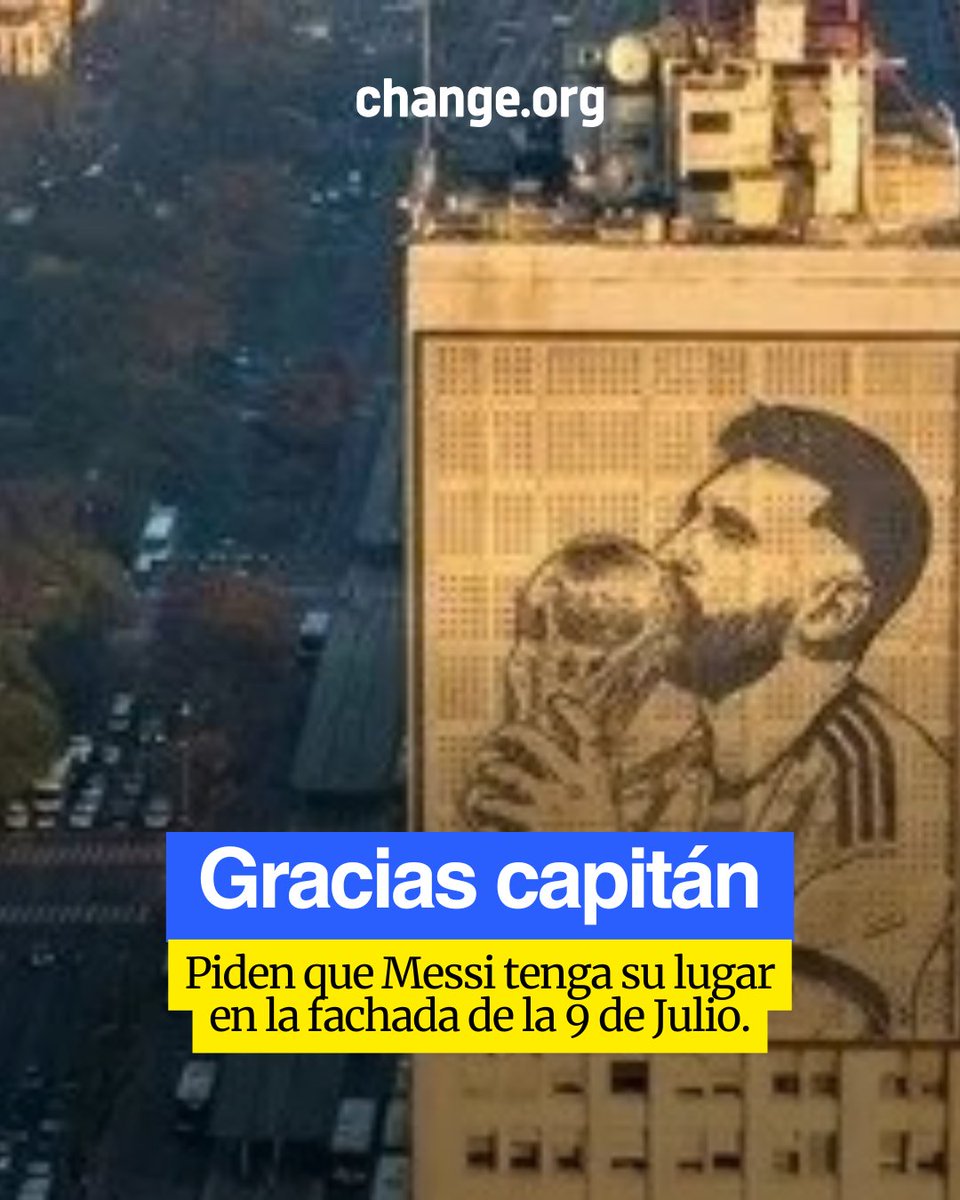 ChangeorgAR's tweet photo. ⚽ El día del retiro de Messi de la Selección, esta petición en https://t.co/e9QWH5pyjo pide que su imagen reemplace a la de Eva Perón en la fachada del Ministerio de Obras Públicas, sobre la 9 de Julio.

Firmá si creés que se lo merece: https://t.co/vZPPvN3nXG

 #GraciasMessi https://t.co/lKkrHH1QdT