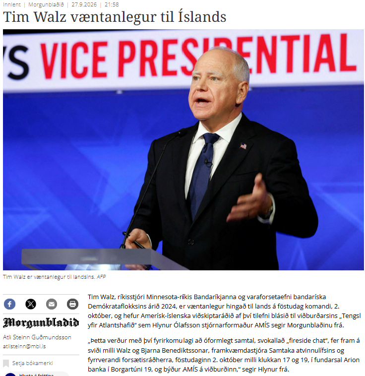 arnarar's tweet photo. Tim Walz (aka Tampoon Tim) átti að vera á Íslandi á föstudaginn en engar fréttir eða myndir borist af viðburðinum.

Hins vegar birtust myndir af honum í maraþonhlaupi þar sem hann var búinn að pissa á sig, nú um helgina.

Kom hann sem sagt ekki til landsins? https://t.co/03EF102vXv