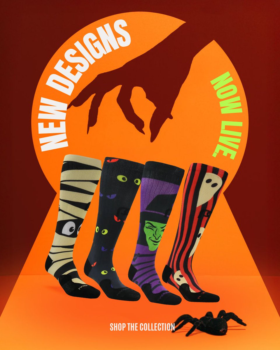 PROCompression's tweet photo. New Halloween designs are live 🎃 Mummy, Creepy Eyes, Witch, and Ghosts, all with real compression. 40% off sitewide this October, code POWER40 🔥

#ProCompression #POWER40 #HalloweenSocks https://t.co/pvyptcOiwG