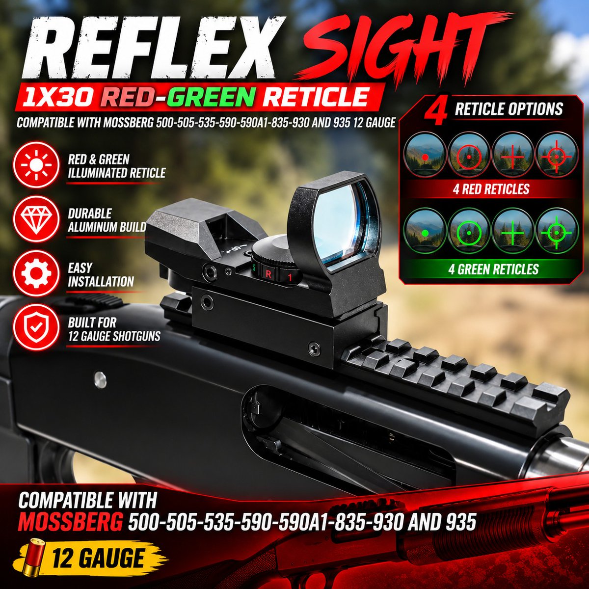 TRINITYSUPPLY's tweet photo. New 1x30 reflex sight with base for Mossberg 500 pumps. #TrinitySupply #ReflexSight #RedDotSight #RedGreenSight #Optics #HuntingOptics #ReflexOptic #RedDotOptic #Mossberg500 #Mossberg590 #Mossberg590A1 #Mossberg835 #Mossberg930 #Mossberg935 #MossbergAccessories #MossbergNation https://t.co/fT3vTY4nJ6