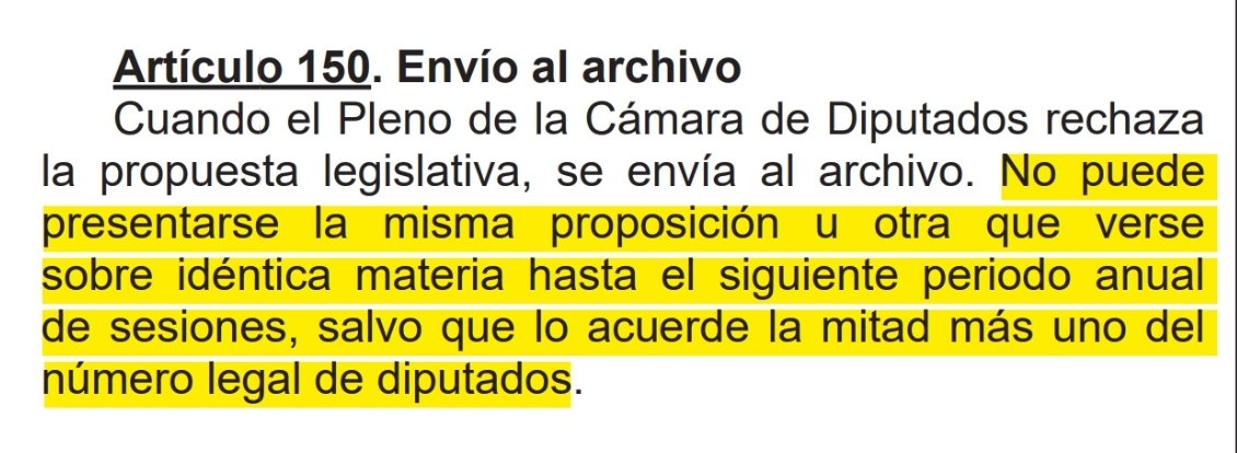 bearamirezh's tweet photo. Cuando un dictamen no se aprueba y se va al archivo en el Pleno la propuesta legislativa no se puede volver a presentar. En el pedido de delegación eso significaría que el Ejecutivo no puede pedir facultades hasta agosto de 2027. Léase Reglamento de Diputados ⬇️ https://t.co/jRtbFL9h1Z