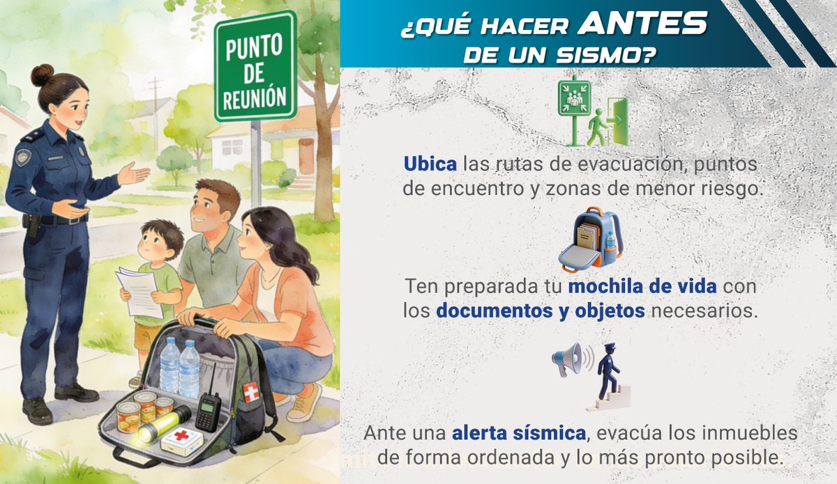 SSC_CDMX's tweet photo. 🚨 Por su ubicación geográfica, la #CiudadDeMéxico es una zona de alta sismicidad. Ante esto, la información oportuna y la prevención son nuestras mejores herramientas para reducir riesgos.
¿Conoces las medidas básicas antes, durante y después de un #Sismo?
Aquí te compartimos algunas recomendaciones fundamentales. 👇🏻