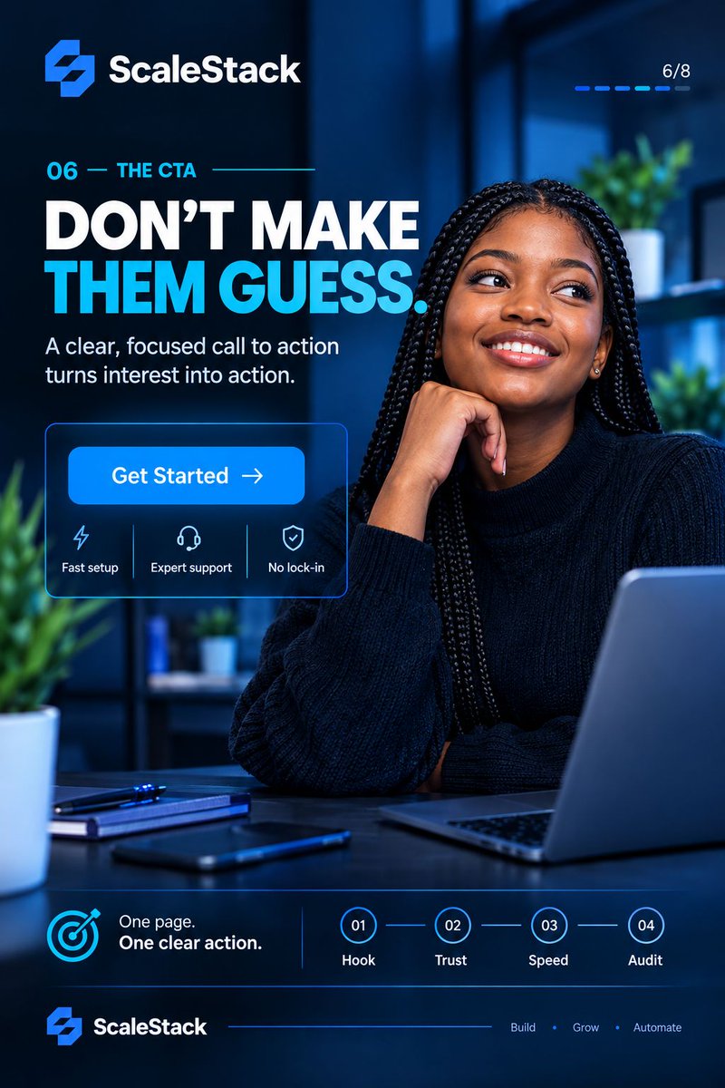 ScaleStack0's tweet photo. Your website shouldn’t just look good—it should make the next step obvious.

Clear message. Strong trust. Simple action.

Build with purpose. Grow with strategy.

#ScaleStack #WebDesign #CRO #DigitalMarketing https://t.co/retcKfjfgD