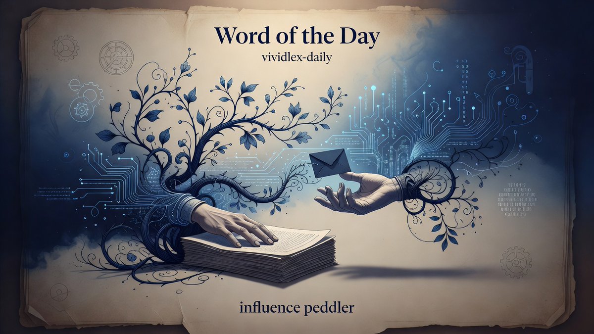 VividLexicon's tweet photo. Word of the Day: influence peddler — someone who intervenes with authorities for a person in trouble (usually using underhand or illegal methods for a fee). https://t.co/vy1RnUvQX4 #VividLex #WordOfTheDay #WOTD #Vocabulary #Dictionary #Words #WordNerd https://t.co/XlRBkN1DR9