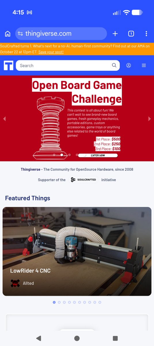 V1Engineering's tweet photo. Hey, look at that, I just got featured on the @thingiverse website homepage! https://t.co/dgCwPyNrZJ