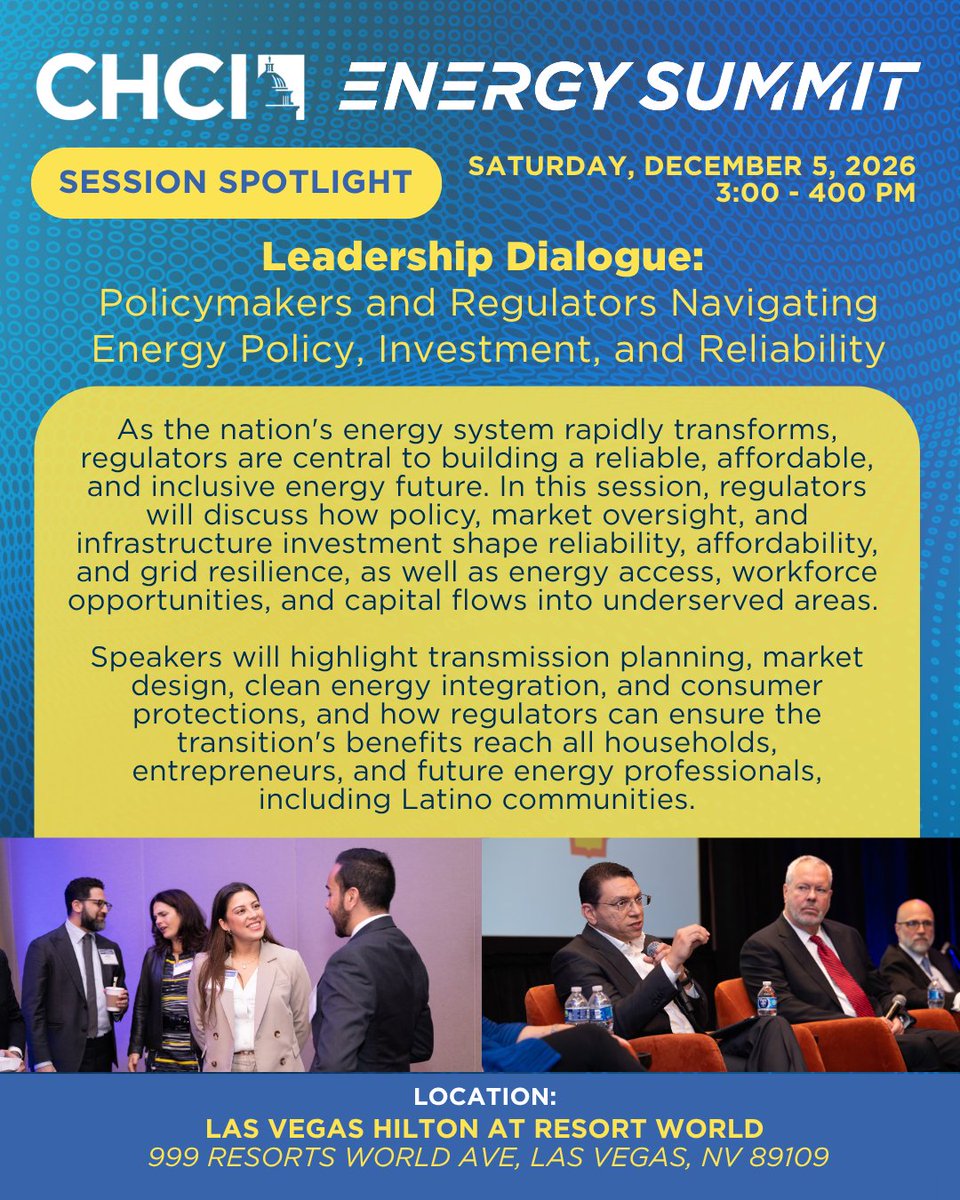 CHCI's tweet photo. This December, the leaders shaping America's energy future are gathering in Las Vegas, and you're invited! Don't miss your chance to be part of these exciting conversations. 

Register now: https://t.co/5icDl6aKrT

#CHCI #EnergySummit #LatinosInEnergy https://t.co/cnyzZ8lYv9