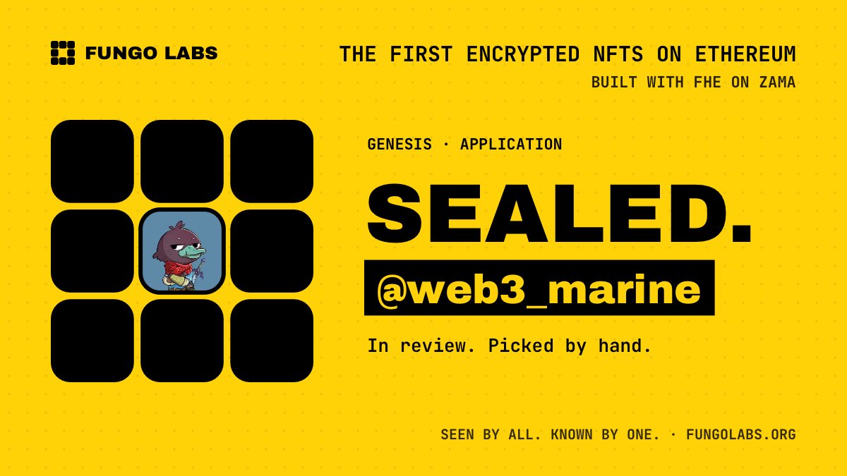 web3_marine's tweet photo. Encrypted NFTs are bringing privacy and secure ownership to the next level. 

Excited to see what Fungo Labs is building with FHE on Zama.

 @fungolabs https://t.co/CD3kPRoOhl