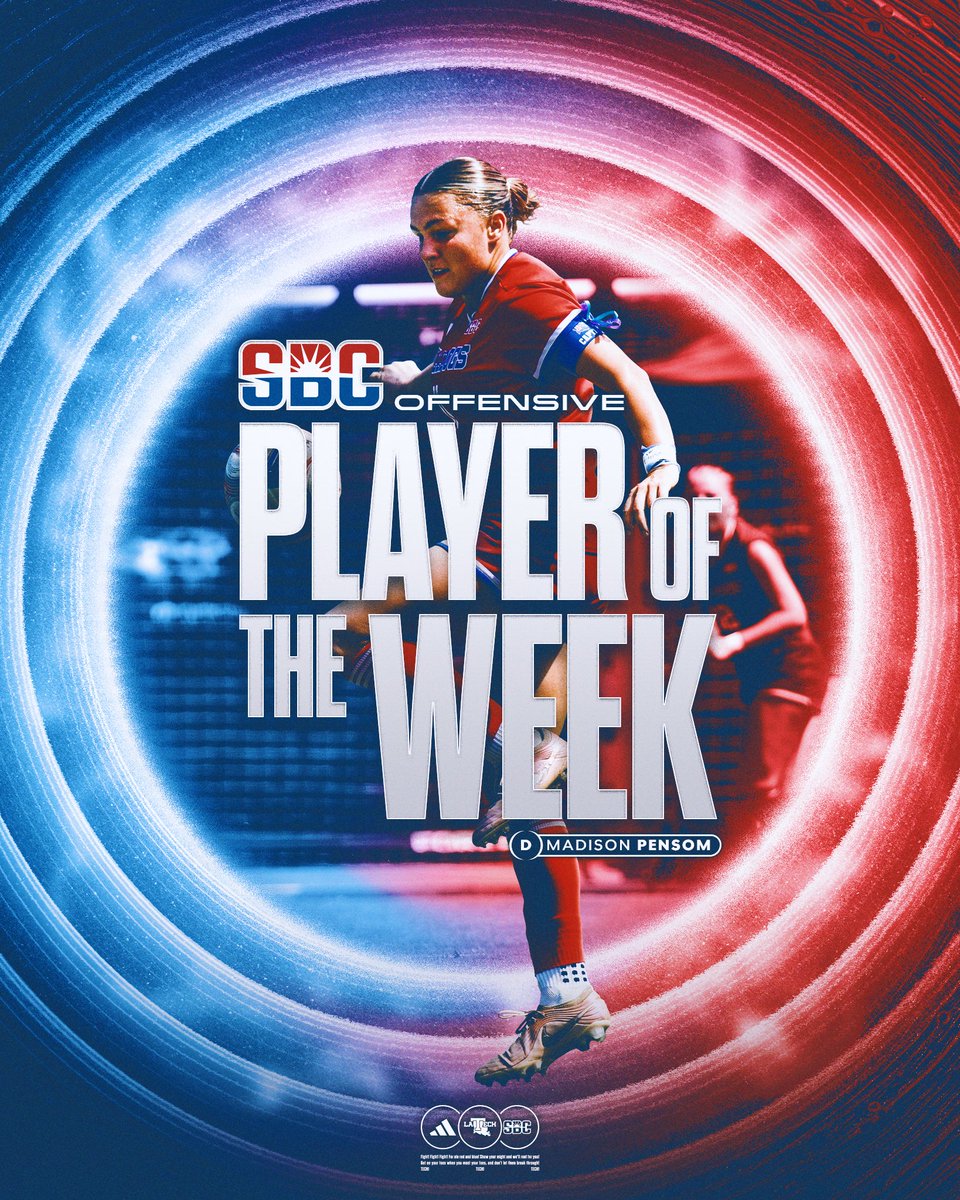 LATechSOC's tweet photo. The SBC Offensive Player of the Week award goes to our very own Madison Pensom after her career-best and historic hat trick performance against ULM 🔥 🔥

#HBTD | #BarkLouder https://t.co/VtyX2Ht6vM