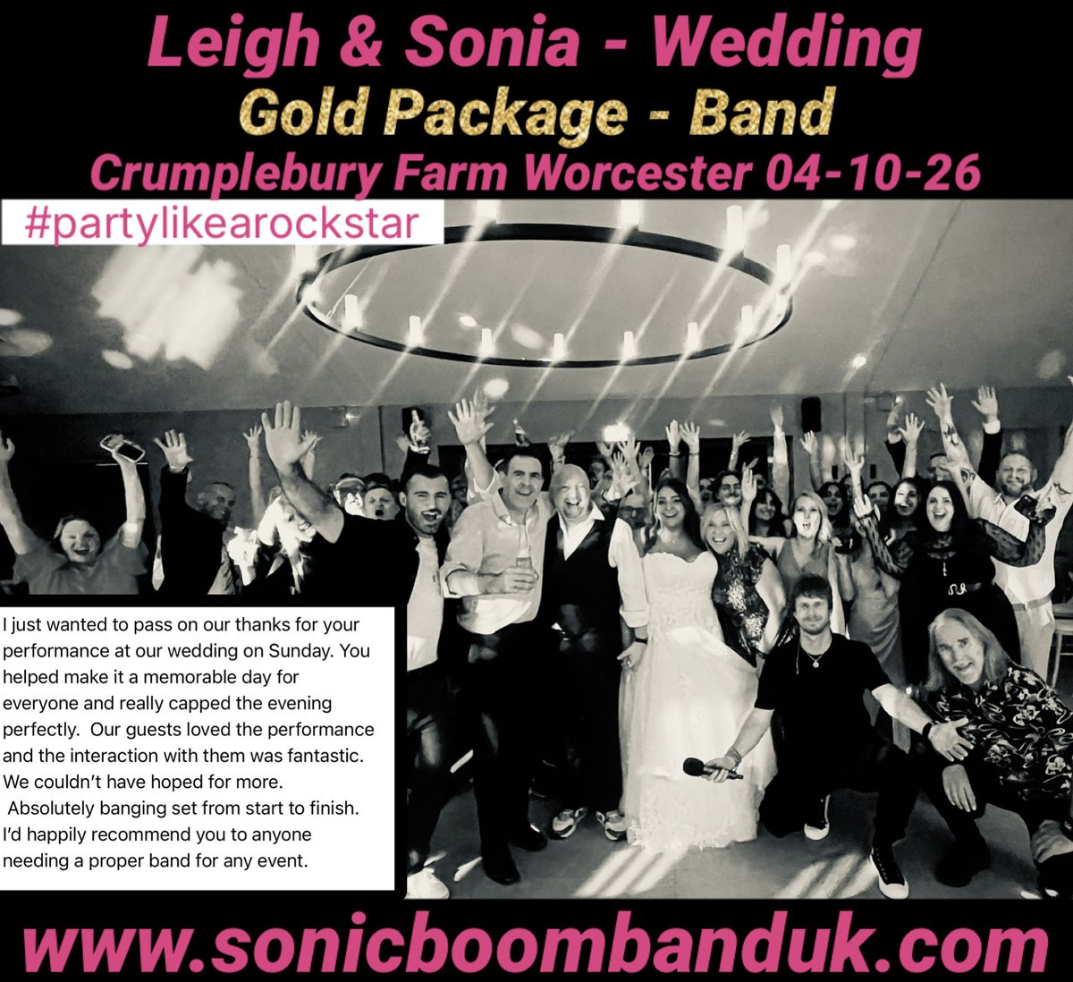 SonicBoomBand's tweet photo. A Great Autumn Wedding In Worcester For Leigh &amp; Sonia ! #sonicboomband #partylikearockstar #autumn #AutumnStyle #partyband #weddingband @crumplebury https://t.co/LcllU59NtK