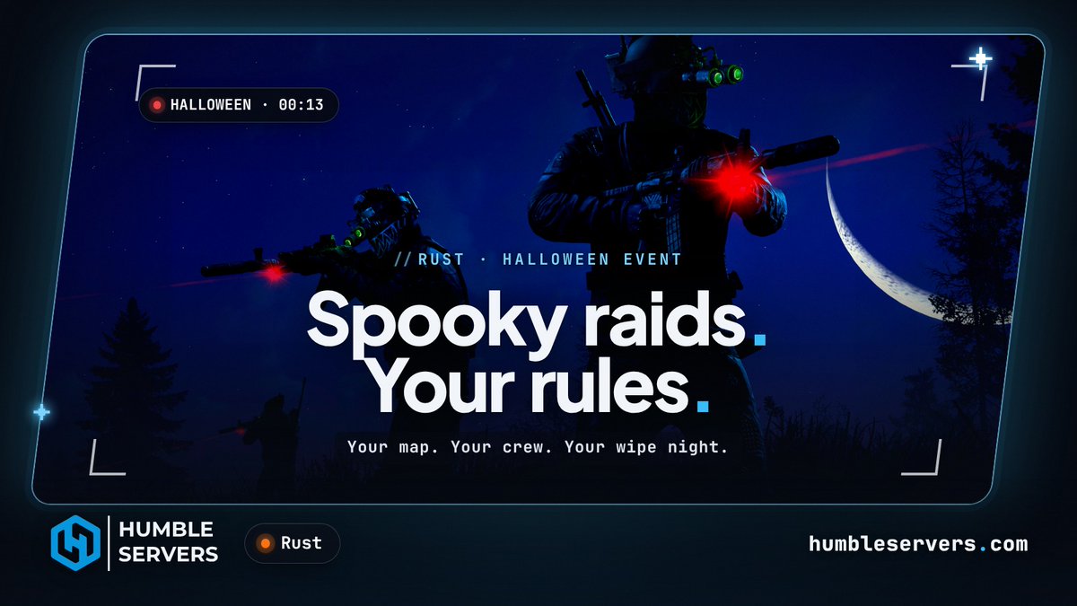 HumbleServers's tweet photo. Rust's Halloween event is back. 🎃 Spooky raids on your own server: your map, your crew, your wipe night. https://t.co/sse129IrA0

#RustGame https://t.co/fJ44sj1j7N