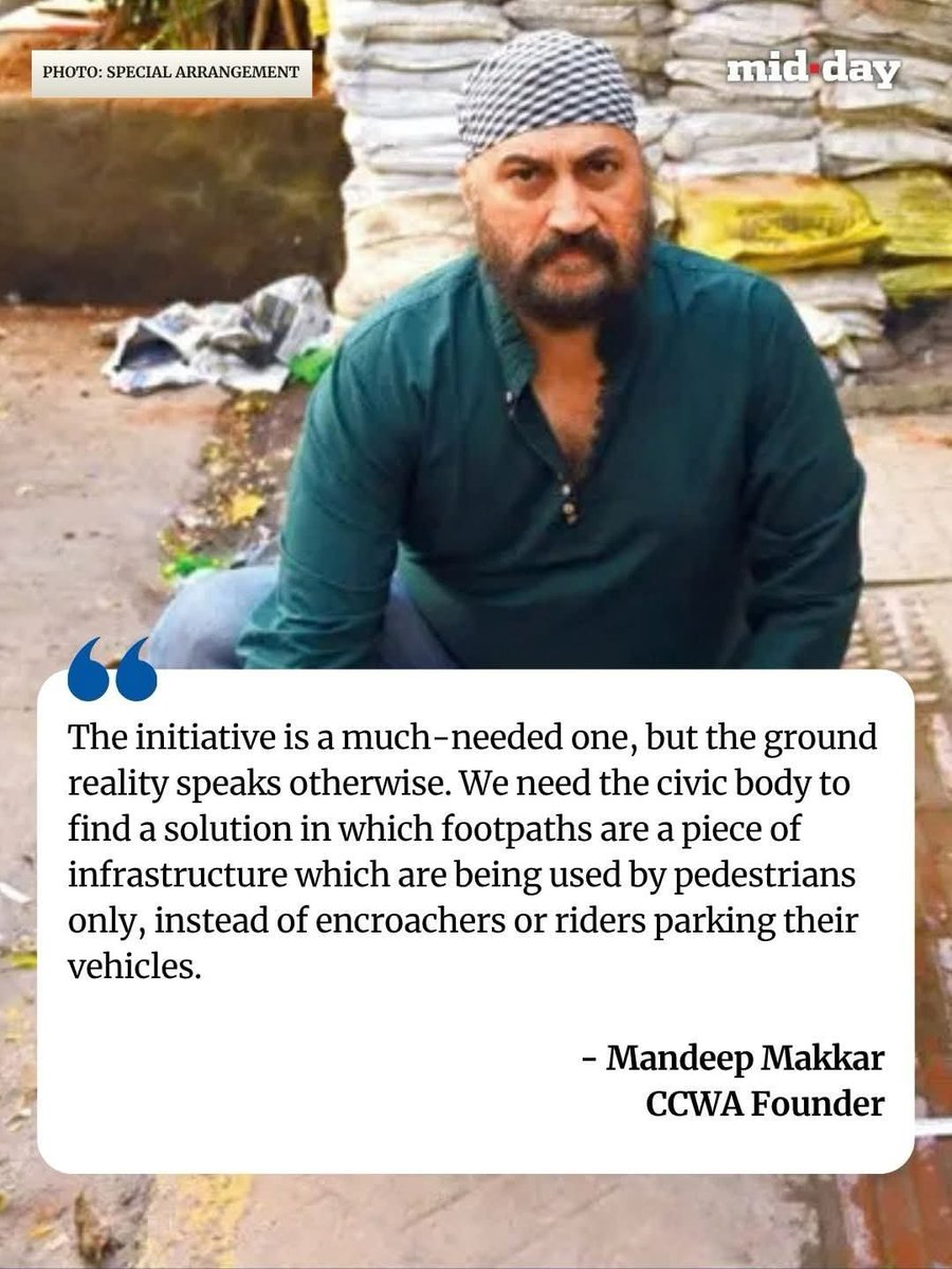 ChandivaliCCWA's tweet photo. Chandivli footpath survey flags 1.4-metre stretches, encroachments and illegal parking. 
Article in @mid_day reported by Madhulika Ram Kavattur
@mybmc @AshwiniBhide @mybmcWardL https://t.co/YGZ4atcdq7