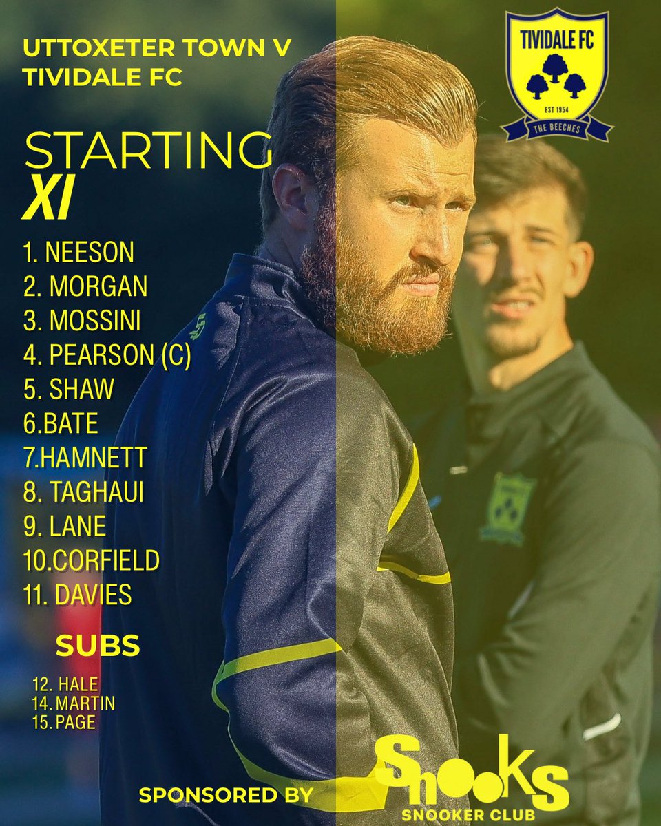 TiviFCofficial's tweet photo. TEAM NEWS

Here’s how Tividale FC line up tonight on the road against Uttoxeter Town.

Pearson leads the side as captain as we look to build on Saturday’s performance and keep the momentum going.

Another big shift needed under the lights tonight. Come on Tivi!

#TividaleFC #NewEraBrightFuture #TeamNews