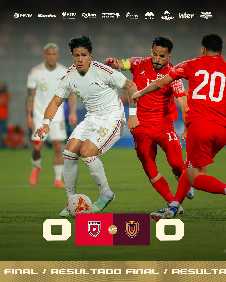 SeleVinotinto's tweet photo. 𝑷𝒂𝒓𝒊𝒅𝒂𝒅 𝒆𝒏 𝑨𝒎𝒂́𝒏 🇻🇪

Jordania 0-0 Venezuela 

#SiempreVinotinto https://t.co/tEgMKF5eOf