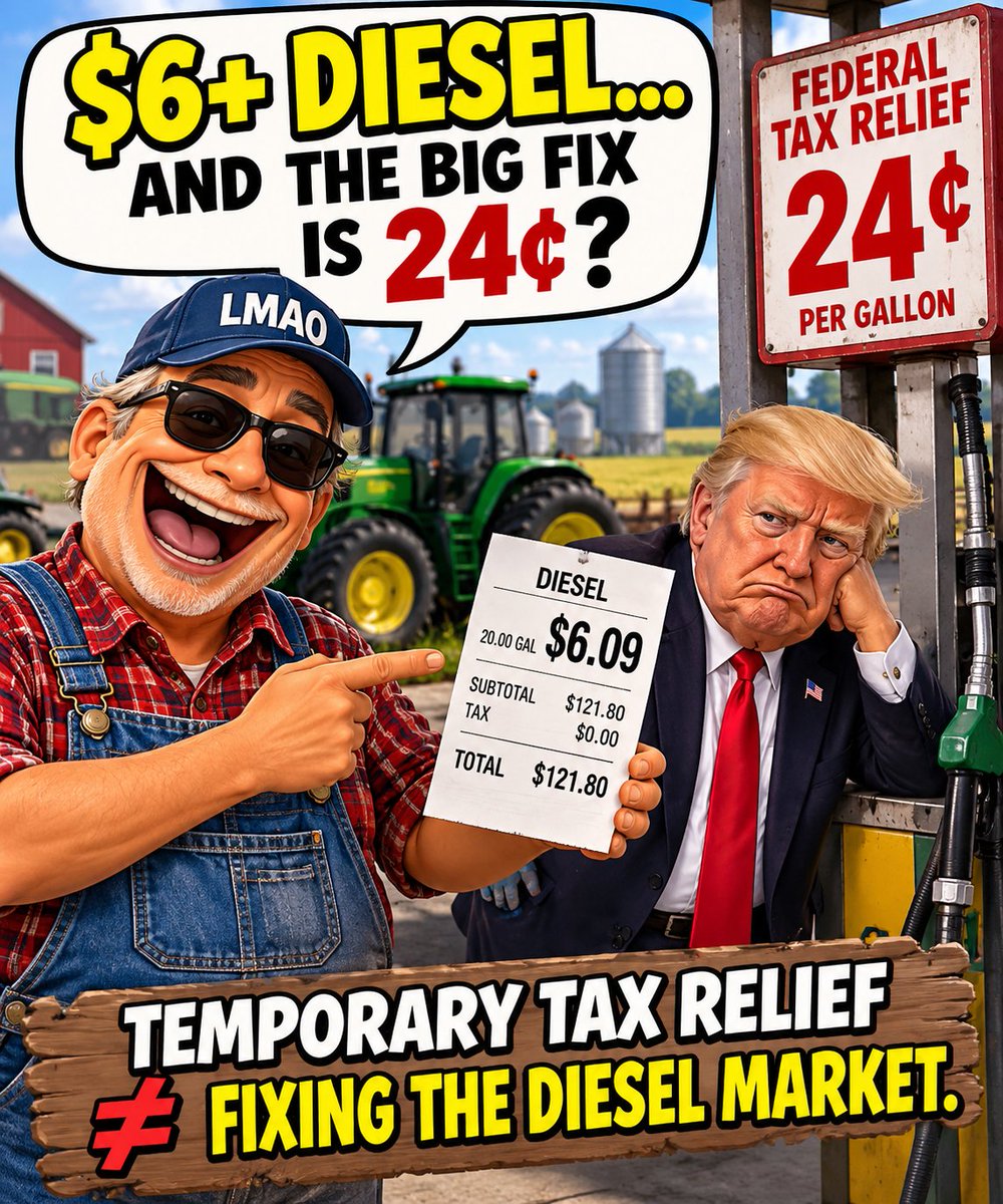 Bruce_Special_K's tweet photo. @WhiteHouse The market problem is dollars. The solution is cents. Literally. 😂⛽ And you have to pay back the deferred Tax in December when diesel will be even higher. Jokes on you for believing him in the first place https://t.co/LV35ezkoj1