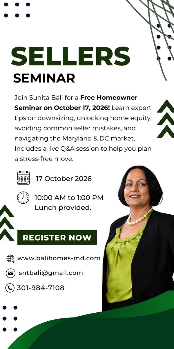 balihomes's tweet photo. 🏡 READY TO DOWNSIZE &amp; SIMPLIFY?

Join our FREE Sellers Seminar on Oct. 17, 2026, 10 AM–1 PM! Lunch provided! ✨

🎟️ Reserve: https://t.co/FbGeOUfgsB
📞301-984-7108
📧sntbali@gmail.com
🌐https://t.co/J7QaEIwoxQ
#FreeSeminar #Downsizing #SunitaBali https://t.co/AvnP4XBZnI