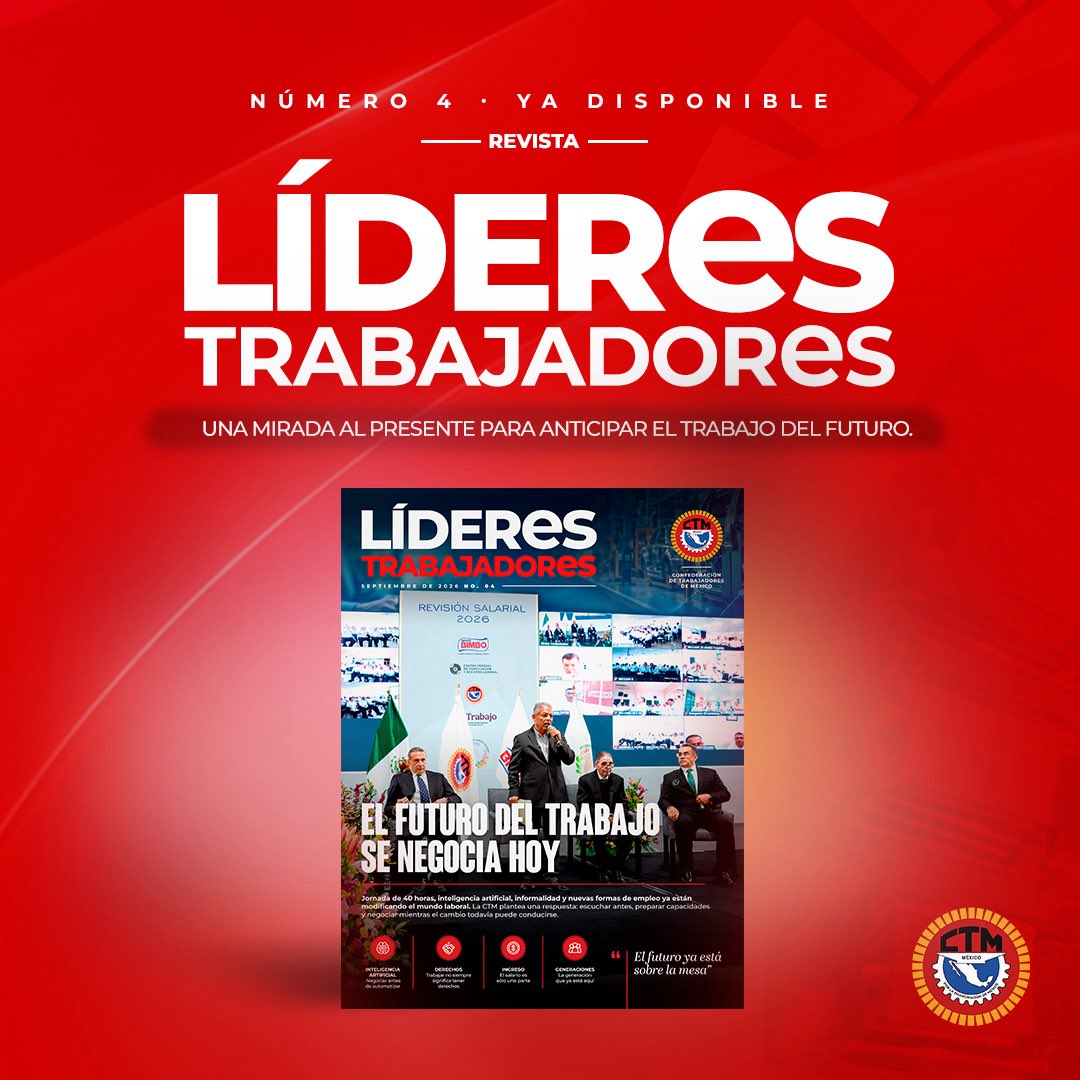 tereso_medina's tweet photo. 📖 La historia de la @CTM_MX nos da fuerza; nuestra gente nos marca el rumbo. Los invito a leer la edición #4 de la Revista Líderes Trabajadores, donde hablamos de empleo con derechos, mejores ingresos y preparación para el futuro. 

Clic aquí.👇
https://t.co/V1SoIdsGtC https://t.co/y0azvjlnW5