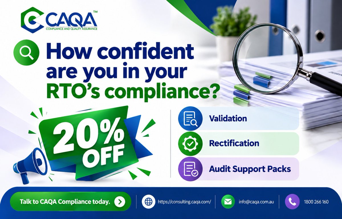CaqaOnline's tweet photo. 🔎 How confident are you in your RTO’s compliance?
October is the perfect time to look a little closer.
https://t.co/wgBoUJcP79
info@caqa.com.au
1800 266 160
#CAQACompliance #RTOCompliance #VETCompliance #Validation #RTO #AuditReadiness https://t.co/xvYuhHIpQ6