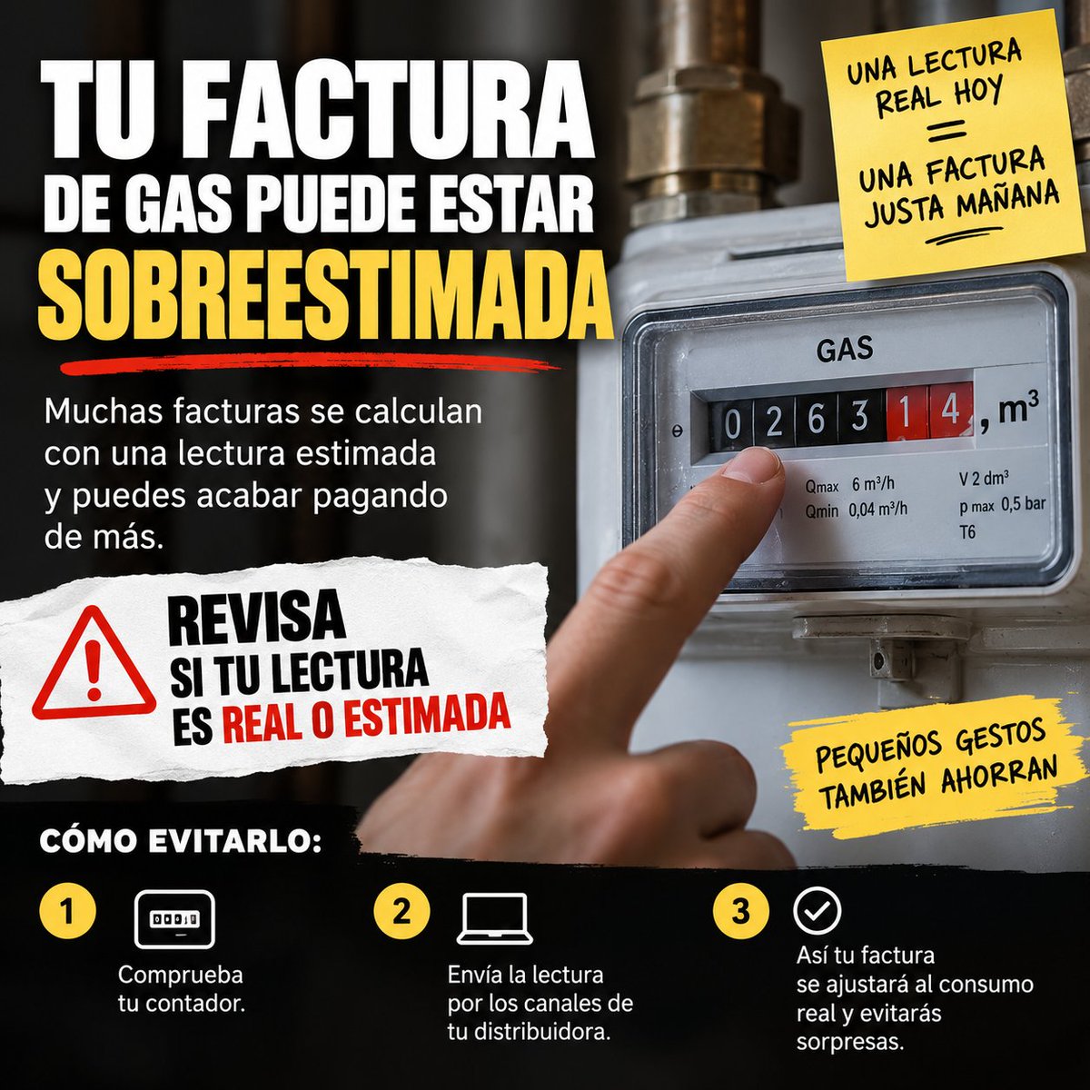 Ahorrodirect's tweet photo. ¿Tu factura de gas tiene una lectura estimada?

Puede que estés pagando por una estimación y no por tu lectura real.

Revisa el contador y tu factura.

¿Sabías que esto podía pasar? https://t.co/ZWZpjUwoMd