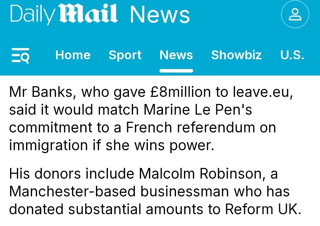 OneFinanceGuy's tweet photo. Update: thanks to @Arron_banks it is now possible to identify Malcolm Robinson, the Reform £1 million lender. Owner of an impressive multi-million property in Aderley Edge, his family is linked to real estate investments (Wren Properties) and the Lloyds insurance market. He is connected to Liverpool Yacht Harbor, a company in liquidation since 1994, and 41 Lowndes Street, a polemic address associated with Henry Gabay. Malcolm married Hilary Leadbetter and had 3 children: Philip, Richard and Nicola.
He is now allegedly financing Banks/Wigmore "Enough", a reconditioned LeaveEU account promoting an anti-immigration agenda.
https://t.co/LNTEHWT1B5