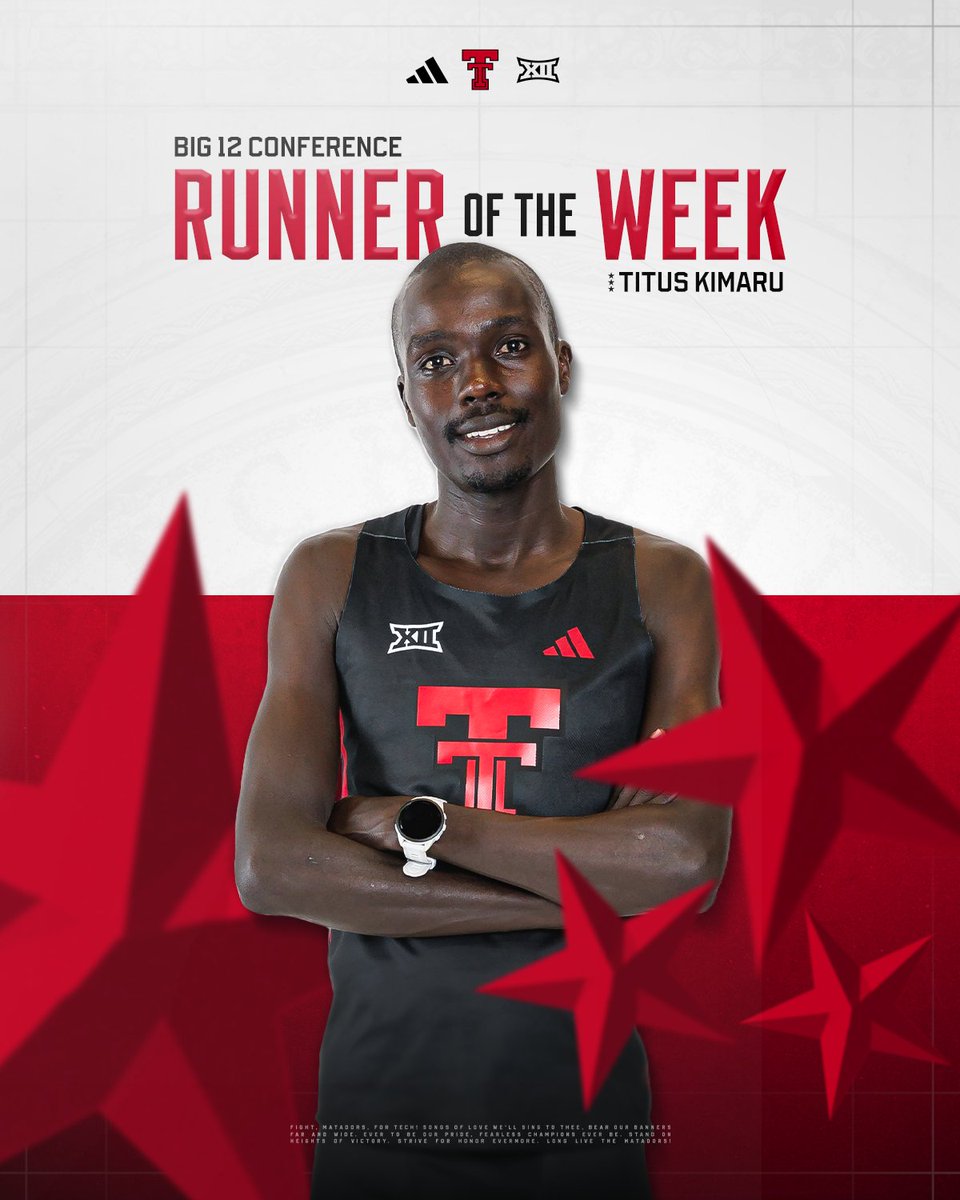 TexasTechTF's tweet photo. For the 3rd time this season and 6th of his career, Titus is named the Men's @Big12Conference Runner of the Week! https://t.co/Y4jpIk8OQN