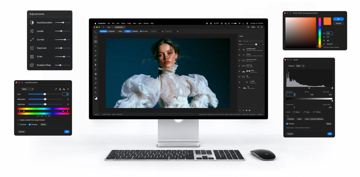 Sn0wbrave's tweet photo. 🎨 بديل مجاني لـ Photoshop للمصممين على الماك

اسمه Compositor، ويذكر المشروع أنه مجاني بالكامل ومفتوح المصدر.

حسب وصف المشروع، يعمل بنفس منطق Photoshop: Layers وMasks وBlend Modes وAdjustment Layers وCurves، مع Camera Raw وContent-Aware Fill وRemove Background.

وللريتوش فيه Clone Stamp وSpot Healing Brush. ويستورد ملفات PSD مع الـ Folders والأقنعة.

والأهم أن Shortcuts بنمط Photoshop، فلا تبدأ من الصفر.

احفظه إذا كنت مصمم وتشتغل على الماك
