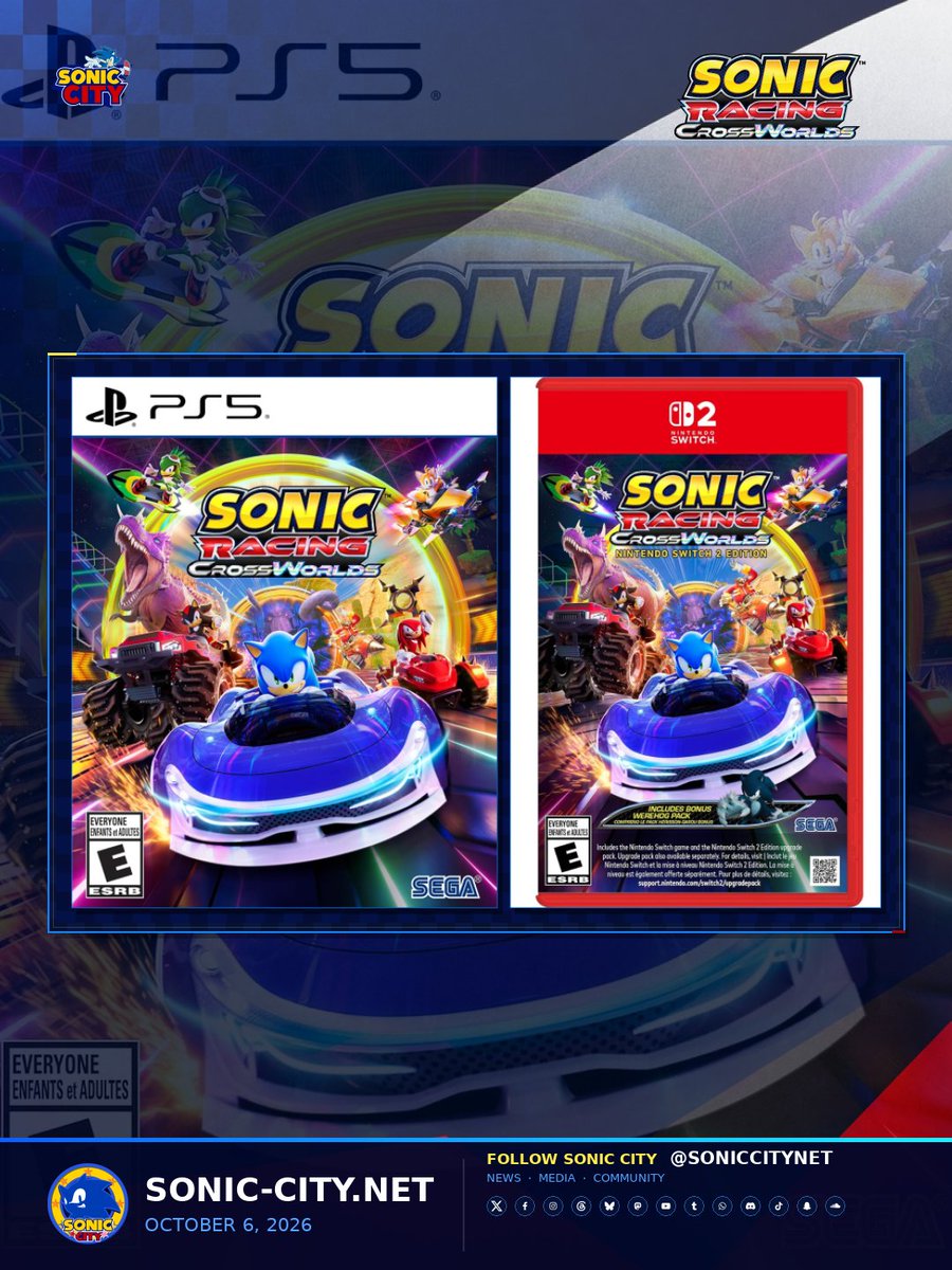 soniccitynet's tweet photo. 💸 Sonic Racing: CrossWorlds has dropped to just $19.99 for Prime Big Deal Days!

The Amazon Exclusive Edition is $19.99 on Switch, PS5 and Xbox, while the Switch 2 Edition is down to $29.99 through October 7.

Article in the replies!

#SonicNews https://t.co/Ly0IlqMYFf