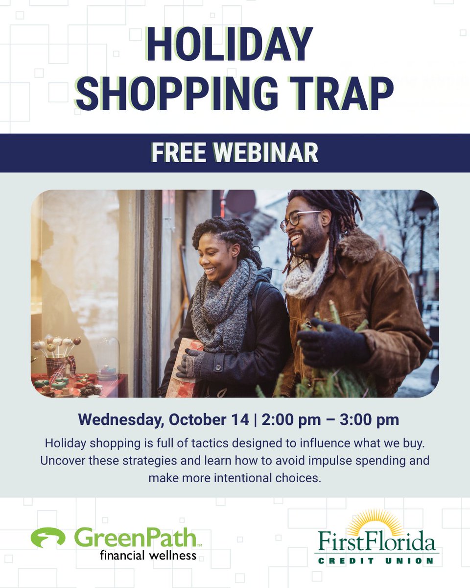FirstFloridaCU's tweet photo. 🎁 Holiday shopping is full of flash deals and limited-time offers designed to influence what we buy.  

Our Holiday Shopping Trap Webinar, https://t.co/uCG94slkNr, will help you recognize common spending triggers and avoid impulse purchases.

#HolidayShopping #BudgetingTips https://t.co/dFhipLkmB7