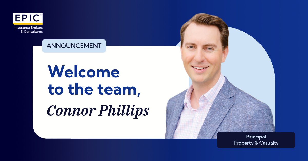 EPIC_Insurance's tweet photo. We're excited to welcome Connor Phillips as Principal within our Property &amp; Casualty team in Atlanta!

Learn more about Connor and EPIC’s Property &amp; Casualty Insurance solutions: https://t.co/VSYrDOlAVl

#EPICInsurance #PropertyAndCasualty #CommercialInsurance #RiskManagement https://t.co/G0OPyEGlCj