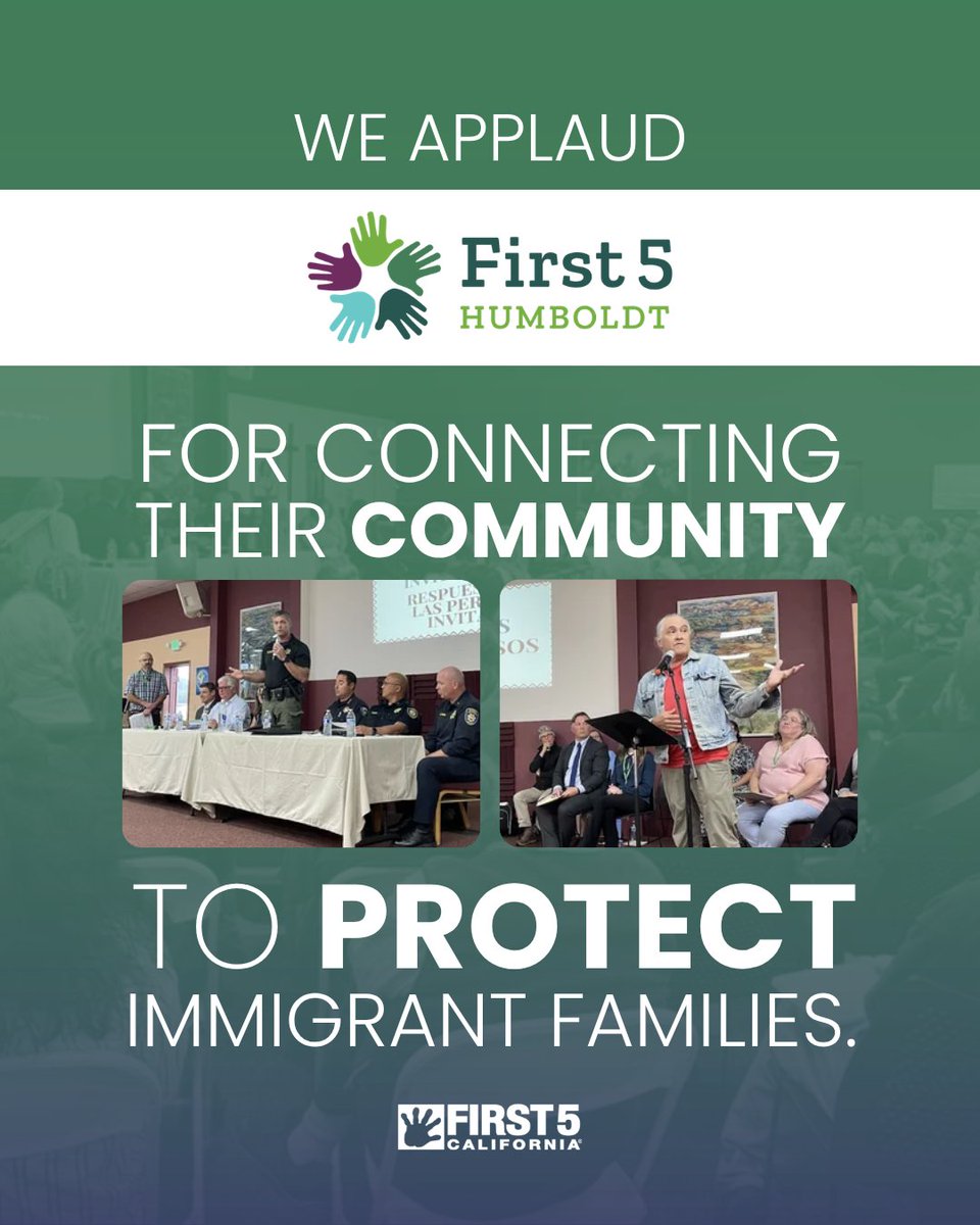 First5CA's tweet photo. Every parent plans for the unthinkable. This year, thousands of families in Humboldt County are being forced to plan for another one: who takes care of my child if I'm detained?

First 5 Humboldt worked together with True North Organizing Network to bring school superintendents, the county sheriff, and police chiefs into one room — and got real commitments: help for families completing Caregiver's Authorization Affidavits under AB495, staff trained on ICE response, and law enforcement reaffirming they won't be used for civil immigration enforcement.

This is the "Red Folder": First 5 Humboldt's ongoing work connecting immigrant families to resources, often with zero headlines. It's resonating anyway: requests for these materials have come in from New Jersey to North Carolina.

First 5 California is proud to see counties like Humboldt show what it looks like when local leaders, schools, and law enforcement show up for kids before the crisis hits.

Thank you, Mary Ann Hansen and team, for leading the way.