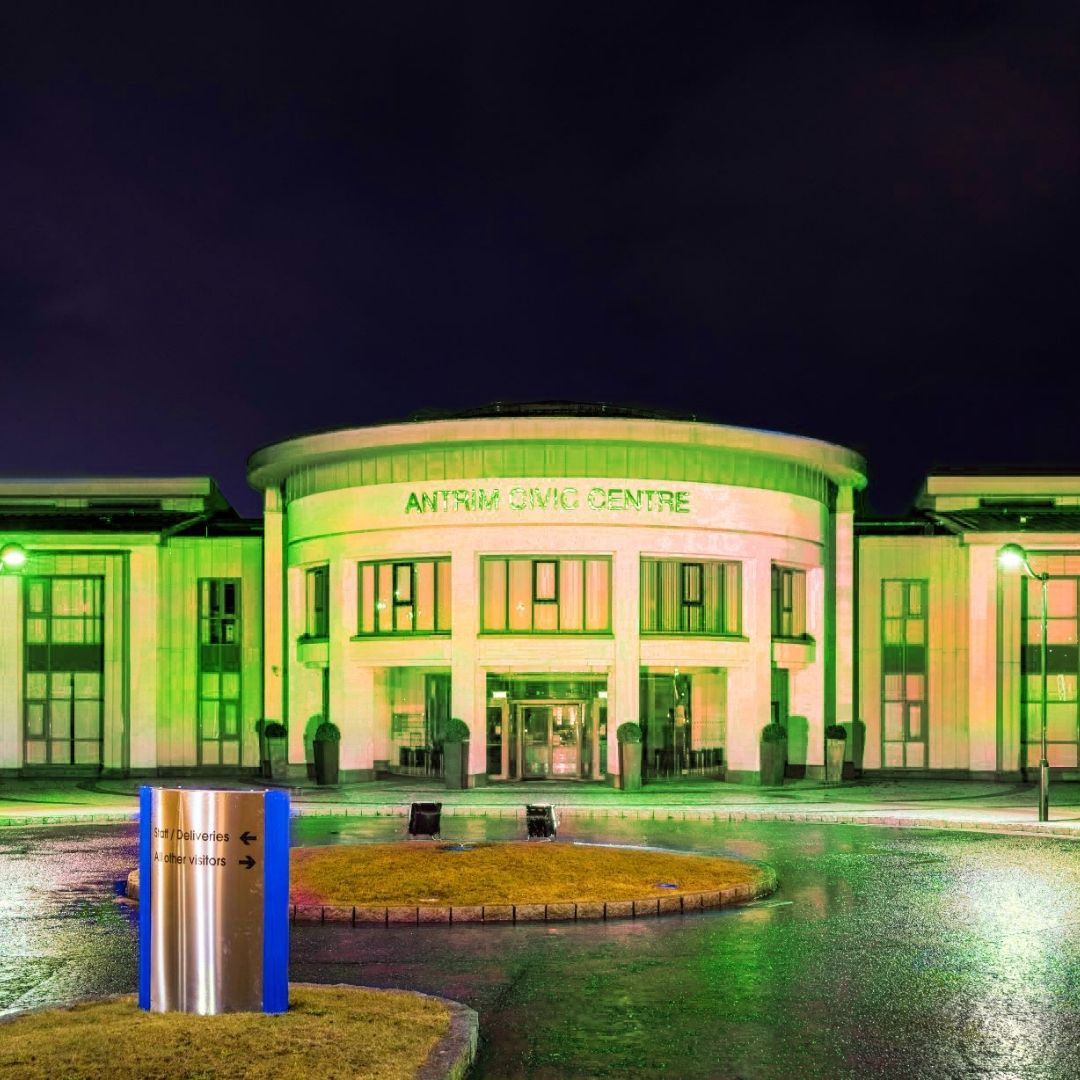 LiverUK_charity's tweet photo. There's more brilliant #LightUpForLiver illuminations tonight, raising awareness for #LiverCancerAwarnessMonth!
Pictured are Mossley Mill, Antrim Civic Centre and Ballyclare Town Hall. Thank you @ANBorough for supporting the campaign. https://t.co/ddJ4CqKgHY