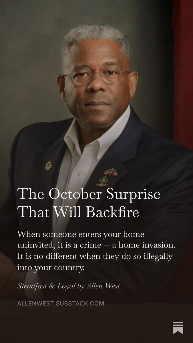 AllenWest's tweet photo. When someone enters your home uninvited, it is a crime — a home invasion. It is no different when they do so illegally into your country.

https://t.co/5Vs236wn4r https://t.co/H3qlrytyy1