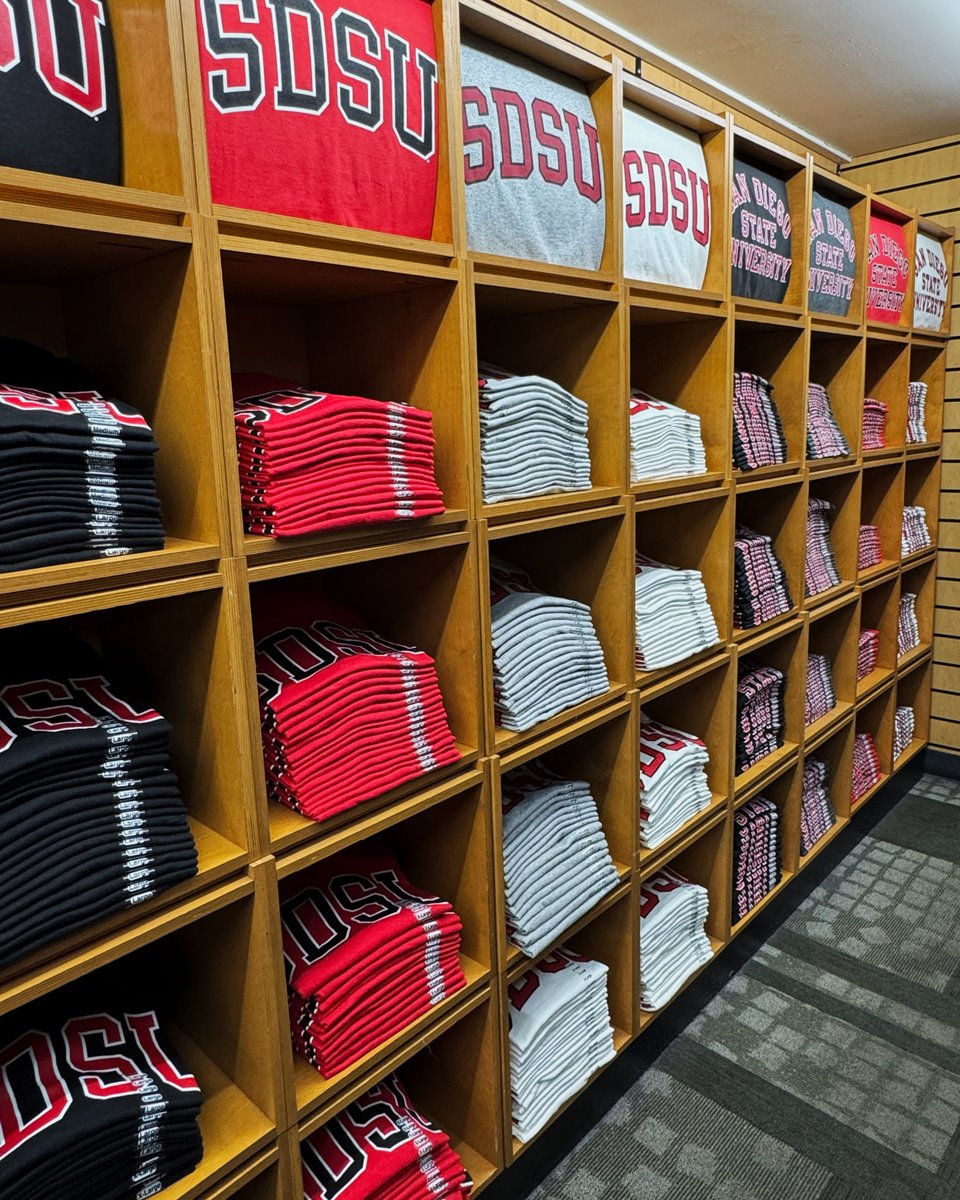 SDSUBookstore's tweet photo. Nothing is more timeless than an SDSU classic! 🤩⏳

Refresh your wardrobe with must-have SDSU staples, available in-store and online at https://t.co/hVjct8fRce! 🖤❤️

#SDSU #SDSUBookstore #SDSUStyle #CollegeStudent #CollegeLife https://t.co/zXBdte3lGh