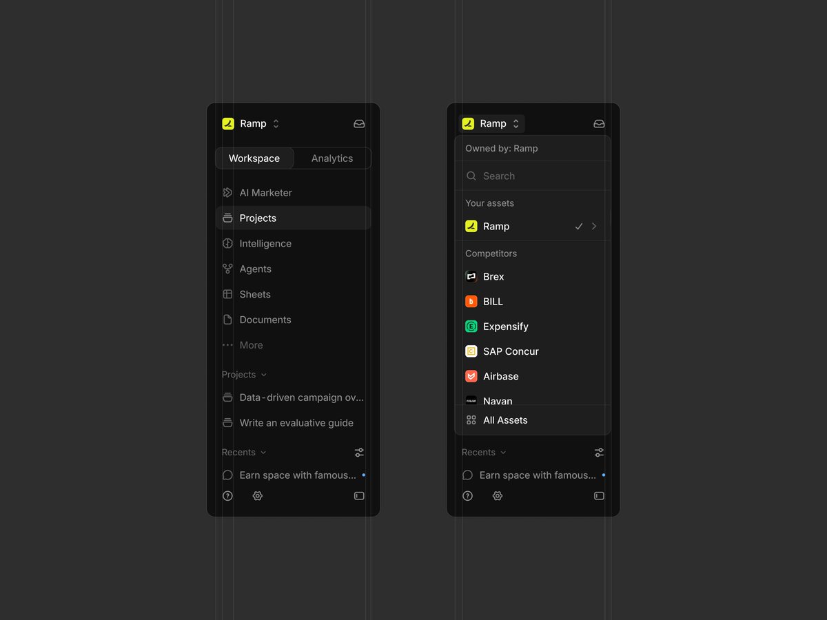 uidesign_studio's tweet photo. A narrow sidebar keeps navigation icon-led, then gives the asset picker its own quiet layer without crowding the project list.

by @keviduk
https://t.co/z5jMkKnK3W https://t.co/aJXU2hR2Lp