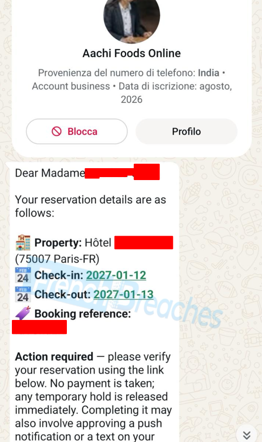 seblatombe's tweet photo. 🔴 Fuite Medialog : les arnaques commencent déjà

Des clients d’hôtels sont ciblés sur WhatsApp et par e-mail avec leurs véritables informations de réservation. Les messages les redirigent vers un faux site leur demandant de renseigner leurs coordonnées bancaires. https://t.co/NJomv6adla