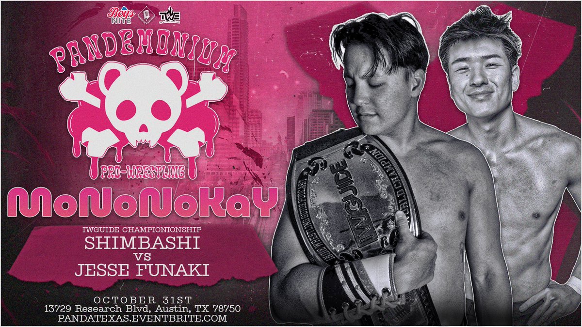 ProPandemonium's tweet photo. 🚨MATCH ANNOUNCEMENT🚨

On October 31st, Shimbashi will be pulling double duty as he defends his recently won IWGuide Championship against Jesse Funaki! 

https://t.co/bwKujrM2Ye https://t.co/D4rCALY3aY