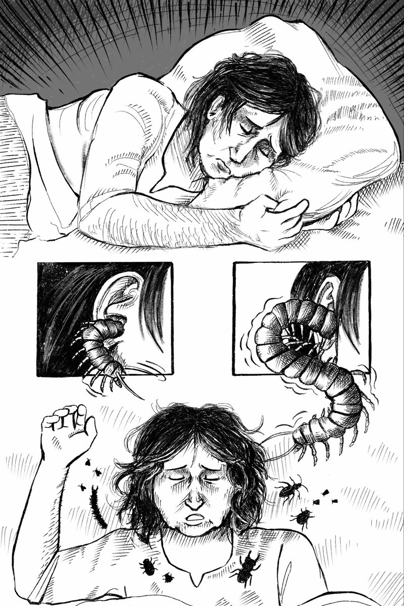 saintlynik's tweet photo. WARNING FOR BUGS + non sexual nudity

First few comic pages of coat guy in kafka’s the metamorphosis (1/5) https://t.co/R5MioAzNkE