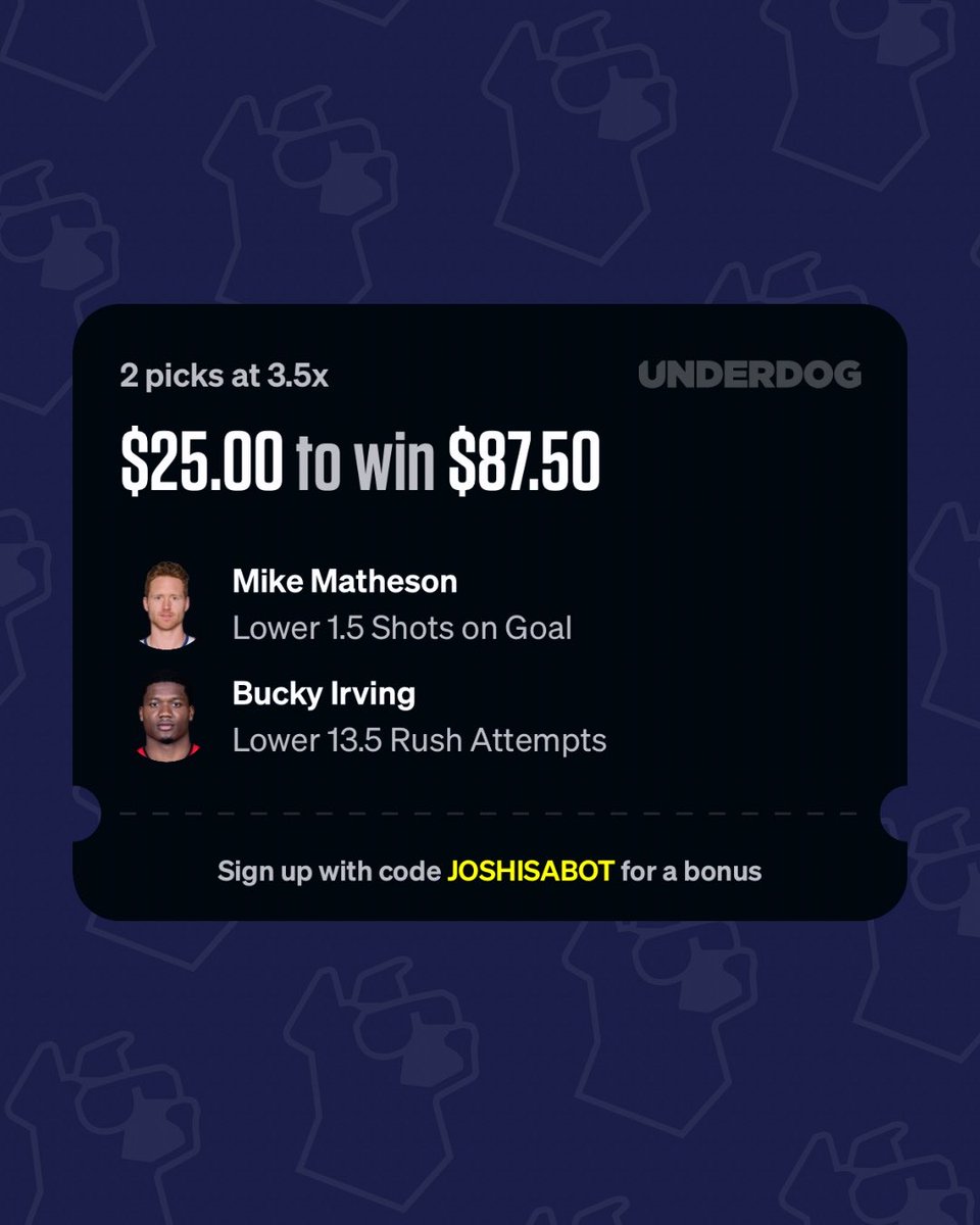 JoshBotBets's tweet photo. Underdog 

 https://t.co/gPaq45DHWC https://t.co/NMSJ0QzAKU