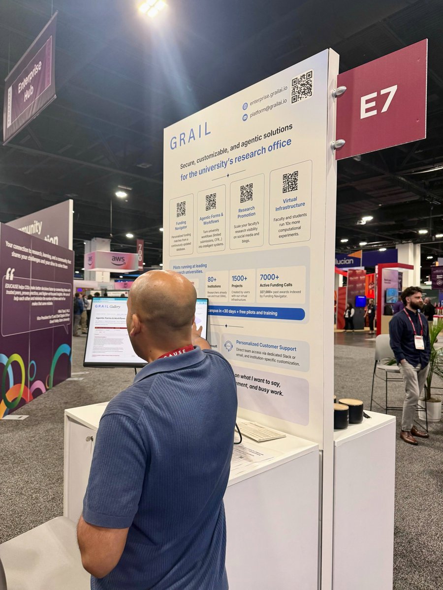grail_aiagent's tweet photo. Thank you, Denver, for an inspiring week at the @educause Annual Conference 2026!

GRAIL was proud to be part of the Emerging Tech Experience in the Enterprise IT area. We shared how our AI operating system can amplify universities’ #research capacity across funding discovery, research office workflows, and research communications.

Throughout the week, we attended thought-provoking sessions and connected with university teams to hear how they’re approaching AI on campus. We came away with fresh perspectives and a better sense of what matters most to the research office we’re building for.

Thank you to everyone who stopped by Booth E7 for a conversation or demo! It was a pleasure hearing about your work and exploring how GRAIL could support your team.

If we didn’t get a chance to meet in Denver, the EDUCAUSE Annual Conference continues online October 14-15. https://t.co/bkVUWgYjED

Want to learn more about GRAIL? Explore our products, watch a demo, or book a meeting: https://t.co/ffeUEJ8wGy

#EDUCAUSE2026 #HigherEd #ResearchAdministration #AI #Innovation #EDU26