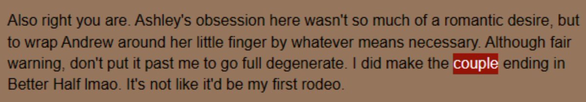 EliaEldrit53195's tweet photo. I appreciate that despite plans changing from the stand alone game (Ep1) regarding Ashley's sexual feelings, its done in a way that was seamless. Ashley STILL thinks of this as a way to get Andrew leashed, but beyond this repression, theres a much more complex, deeper character https://t.co/jgmdOfYlTB