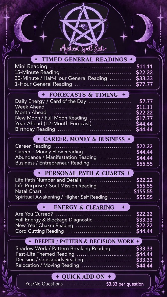 Spell_Sister's tweet photo. 🌌 Tuesday Energy Reset

Mars rules today; time to cut through the noise, protect your energy &amp; reclaim focus.

🛡️ Protection Spell ($33.33)
🔮 Deep Clarity Reading ($44.44)

Slide into DMs to claim 💌

🎯 Channel Goal: $75/day | Every booking helps me build my true freedom! 🗝️✨ https://t.co/aaY0GaSmoY