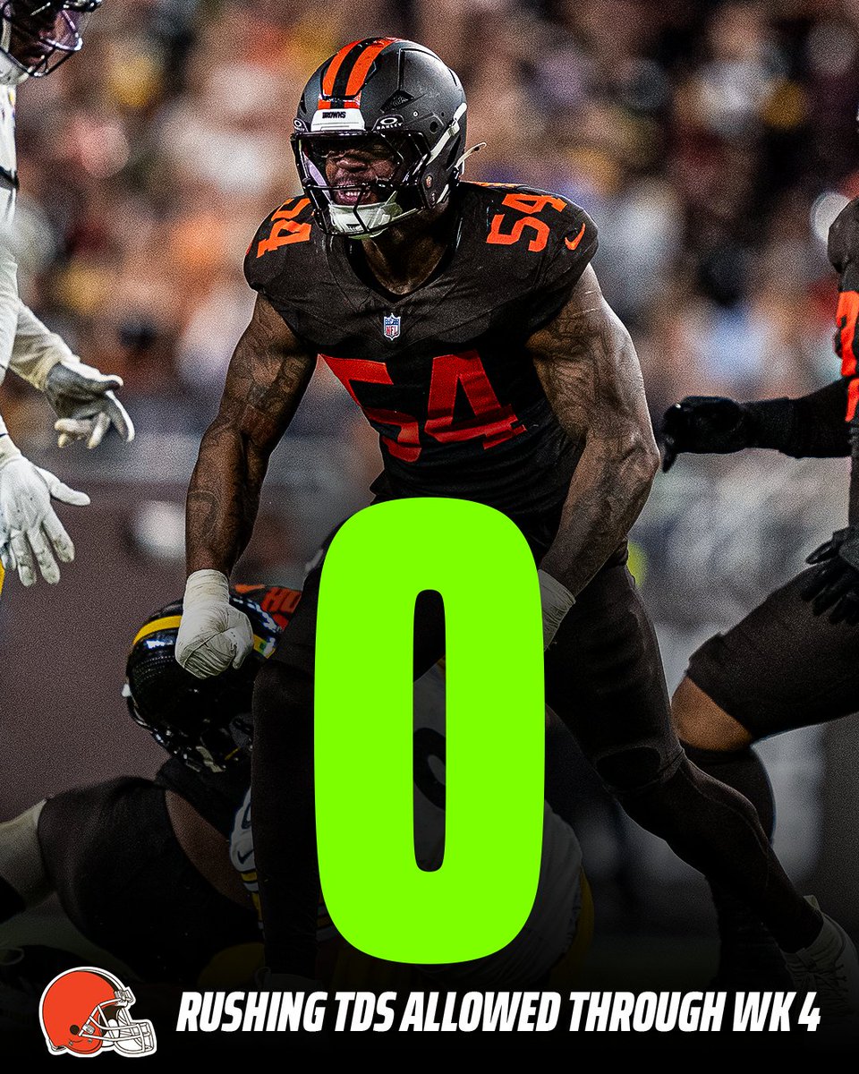 DraftKings's tweet photo. Teams that have allowed ZERO rushing touchdowns after Week 4:

🟤 Cleveland Browns

That's it 🤯 https://t.co/QCy2AIpoLy