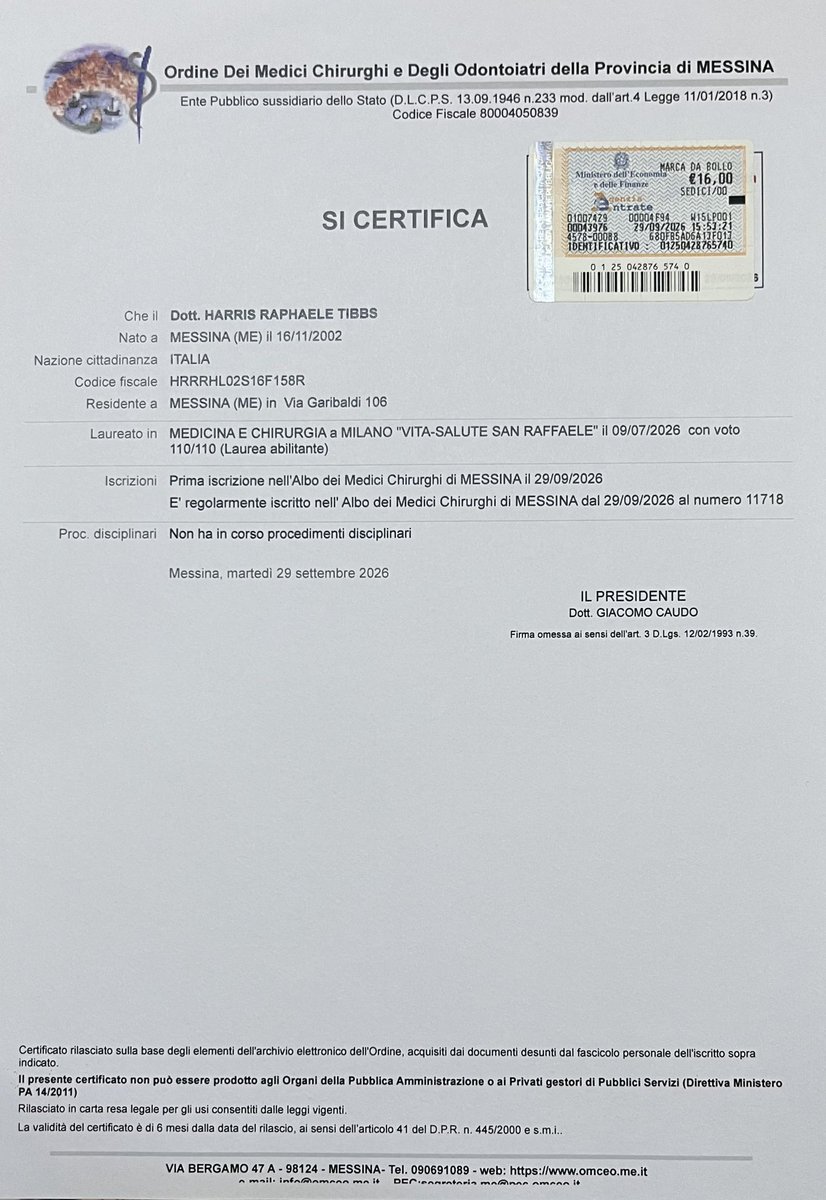RaphaelTHarris's tweet photo. Honoured to Present Dr. Raphael T Harris III
- graduate of @MyUniSR with a score: 110
- registered Ordine Dei Medici Messina 💛❤️ https://t.co/hCMyEDR1FV